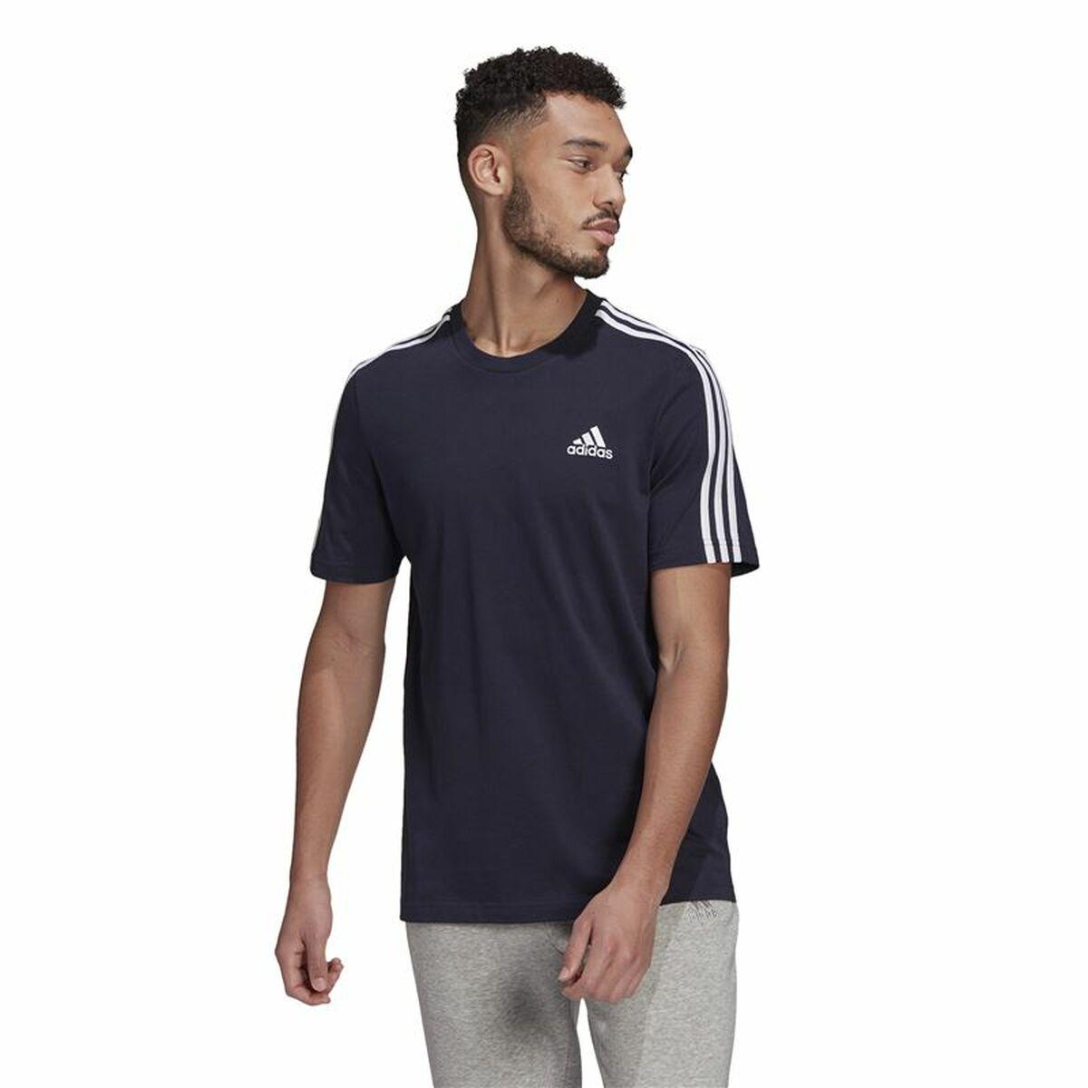 Kortærmet T-shirt til Mænd Essentials 3 bandas Adidas Legend Ink Blå Mørkeblå XS