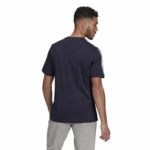 Kortærmet T-shirt til Mænd Essentials 3 bandas Adidas Legend Ink Blå Mørkeblå XS