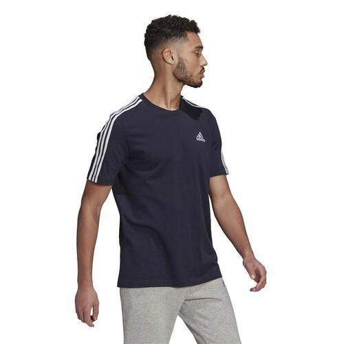 Kortærmet T-shirt til Mænd Essentials 3 bandas Adidas Legend Ink Blå Mørkeblå XS
