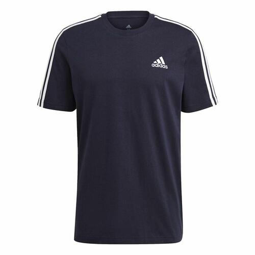 Kortærmet T-shirt til Mænd Essentials 3 bandas Adidas Legend Ink Blå Mørkeblå XS