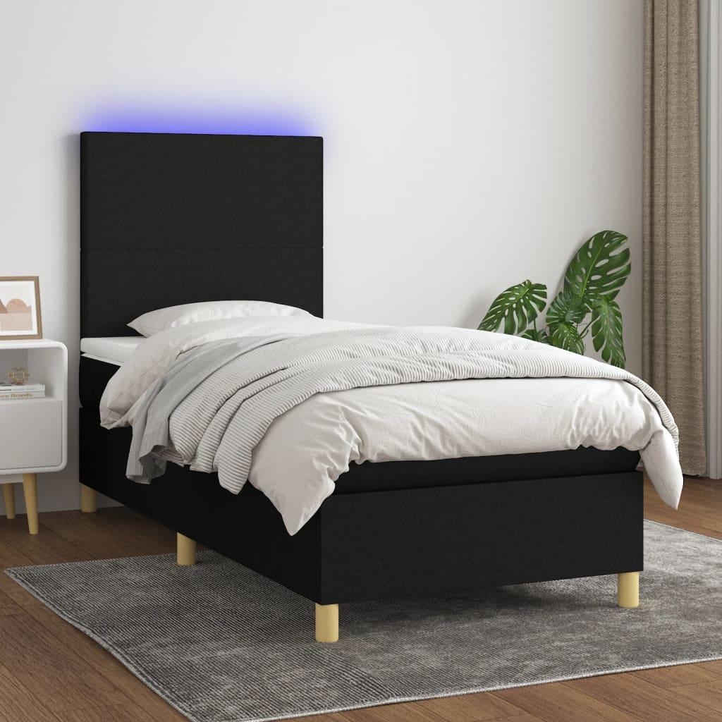 Kontinentalseng med LED-lys 90 × 190 cm - sort stof billede