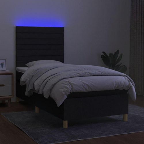 Kontinentalseng med LED-lys 90×190 cm - stof, sort