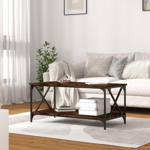 Sofabord 100x50x45 cm konstrueret træ og jern røget egetræ