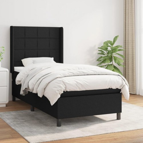 Kontinentalseng med madras 90x190 cm - stof, sort