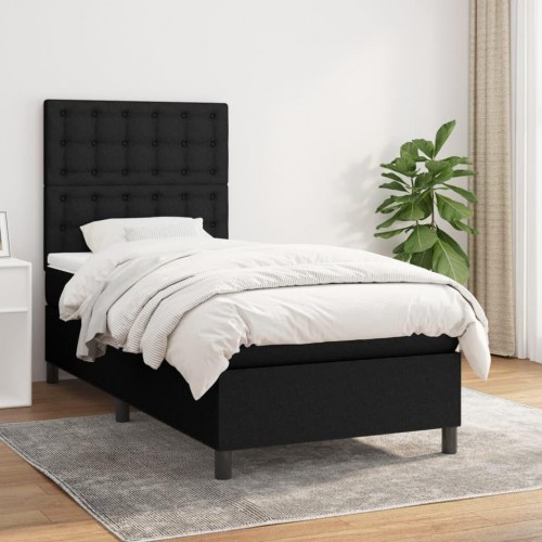 Kontinentalseng med madras 90×190 cm - stof, sort