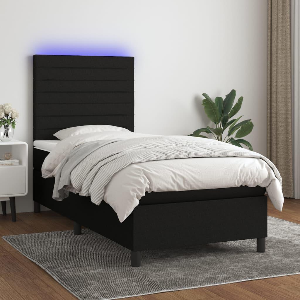 Kontinentalseng med LED-lys 90x190 cm stof sort billede