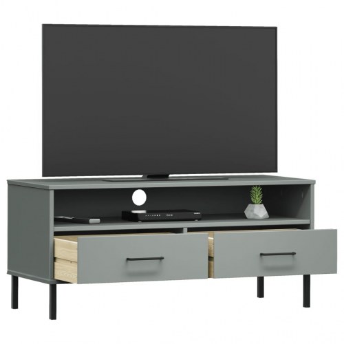 Tv-bord med metalben OSLO i massivt fyrretræ - grå, 106 cm