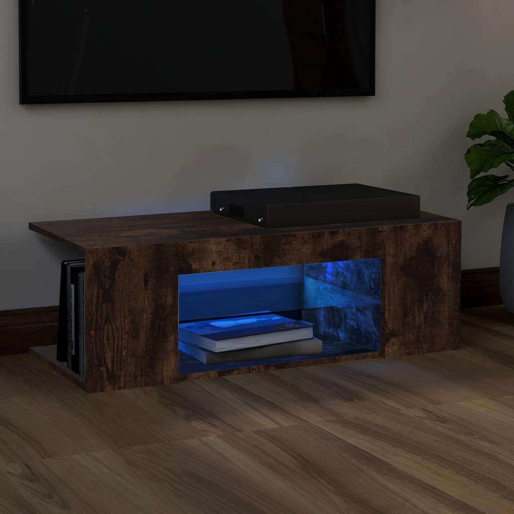 Tv-bord med LED-lys 90x39x30 cm røget egetræsfarve