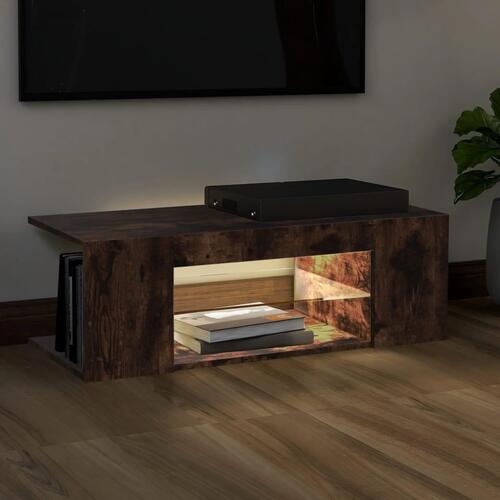 Tv-bord med LED-lys 90x39x30 cm røget egetræsfarve