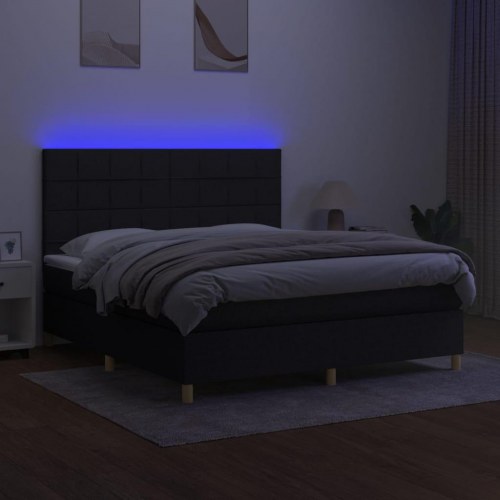 Kontinentalseng med LED-lys 180 × 200 cm - stof, sort