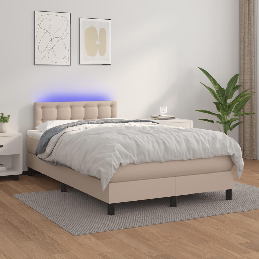Kontinentalseng med LED-lys 120x200 cm - kunstlæder cappuccino billede