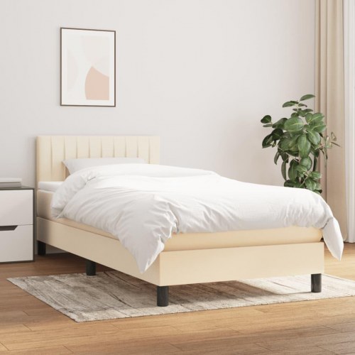 Kontinentalseng med madras 80x200 cm - stof, cremefarvet
