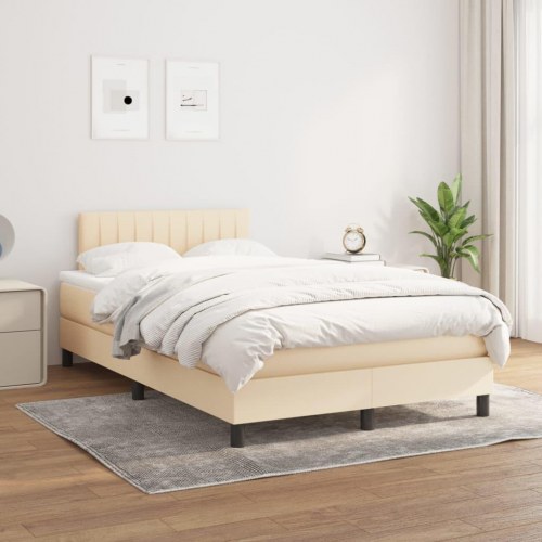 Kontinentalseng med madras 120x200 cm - stof, cremefarvet