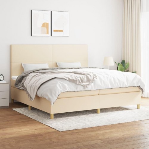 Kontinentalseng med madras 200 x 200 cm - stof, cremefarvet