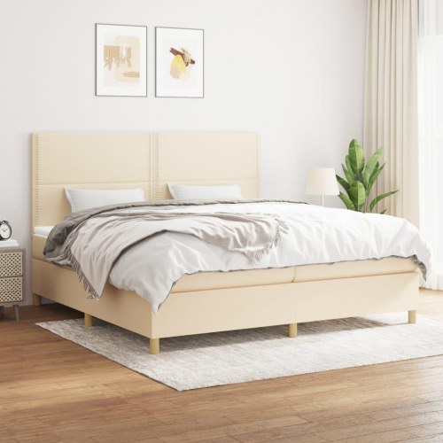 Kontinentalseng med madras 200x200 cm stof cremefarvet