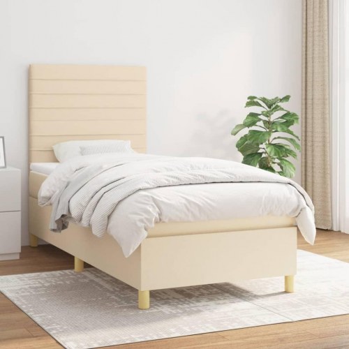 Kontinentalseng med madras 100×200 cm - stof, cremefarvet