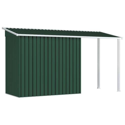 Haveskur med forlænget tag 346x121x181 cm stål grøn