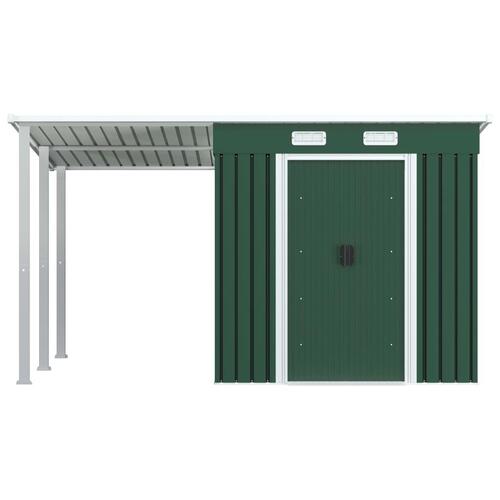 Haveskur med forlænget tag 346x193x181 cm stål grøn