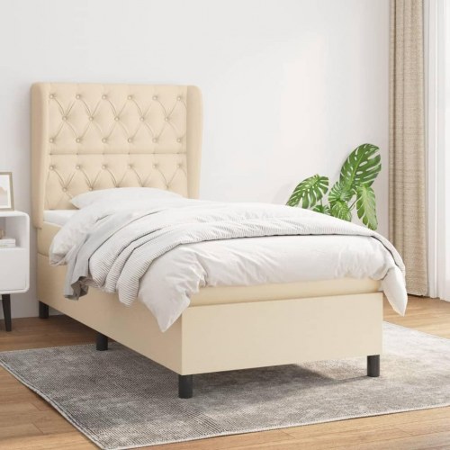 Kontinentalseng med madras 80×200 cm - stof, cremefarvet