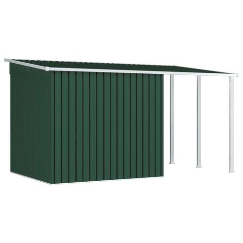 Haveskur med forlænget tag 346x193x181 cm stål grøn