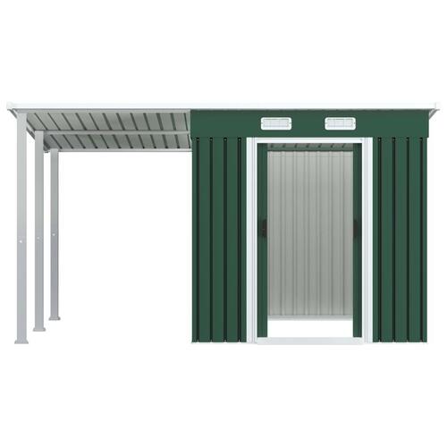 Haveskur med forlænget tag 346x193x181 cm stål grøn