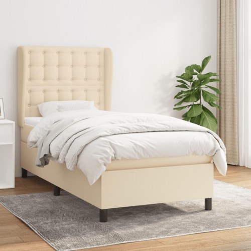 Kontinentalseng med madras 80x200 cm - stof, cremefarvet