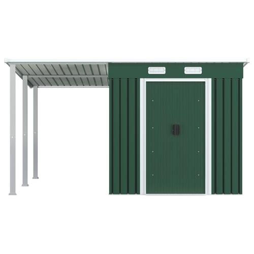 Haveskur med forlænget tag 346x236x181 cm stål grøn