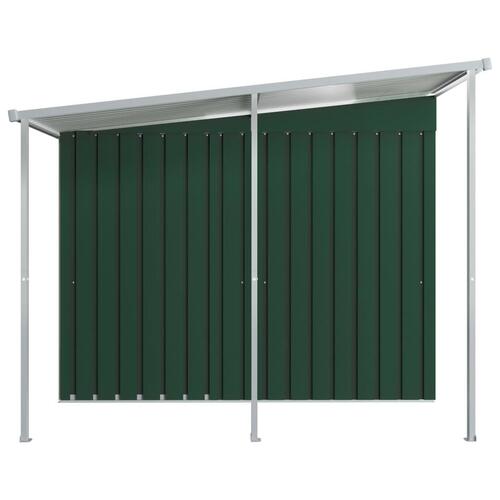 Haveskur med forlænget tag 346x236x181 cm stål grøn