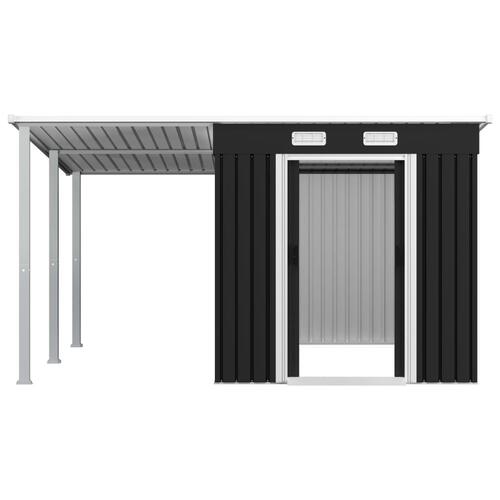 Haveskur med forlænget tag 336x270x181 cm stål antracitgrå