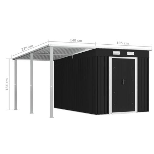 Haveskur med forlænget tag 336x270x181 cm stål antracitgrå