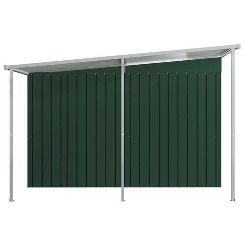 Haveskur med forlænget tag 336x270x181 cm stål grøn