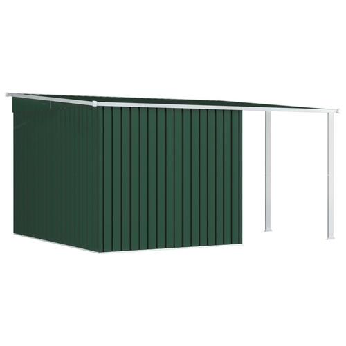 Haveskur med forlænget tag 336x270x181 cm stål grøn