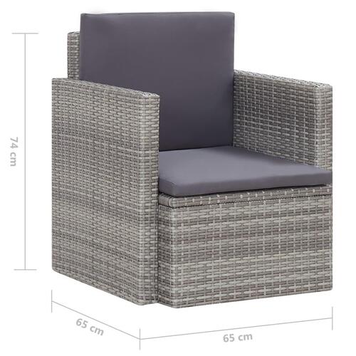 Havestol med hynder polyrattan grå