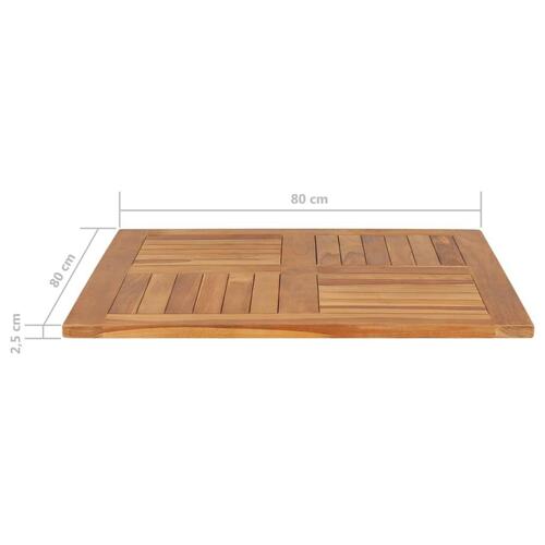 Bordplade 80x80x2,5 cm firkantet massivt teaktræ
