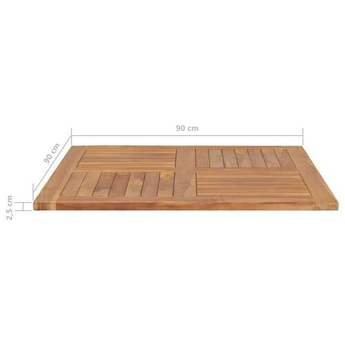 Bordplade 90x90x2,5 cm firkantet massivt teaktræ