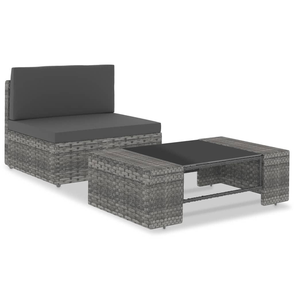 Loungesæt til haven 2 dele polyrattan grå