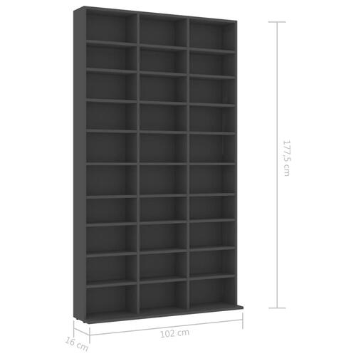 Cd-reol 102x16x177,5 cm konstrueret træ grå