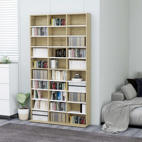 Cd-reol 102x16x177,5 cm konstrueret træ hvid og sonoma-eg