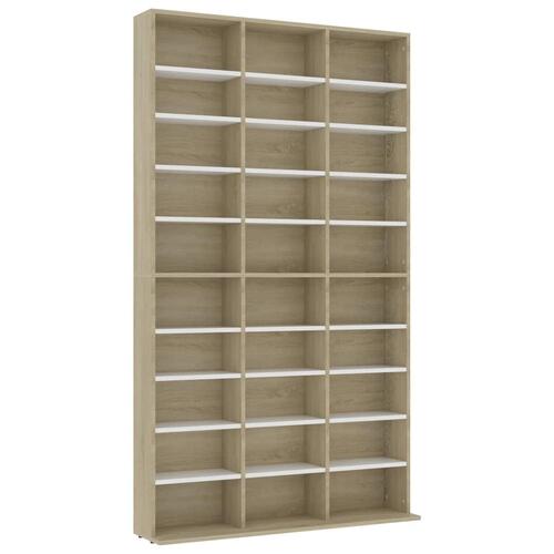 Cd-reol 102x16x177,5 cm konstrueret træ hvid og sonoma-eg