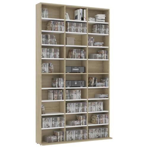 Cd-reol 102x16x177,5 cm konstrueret træ hvid og sonoma-eg
