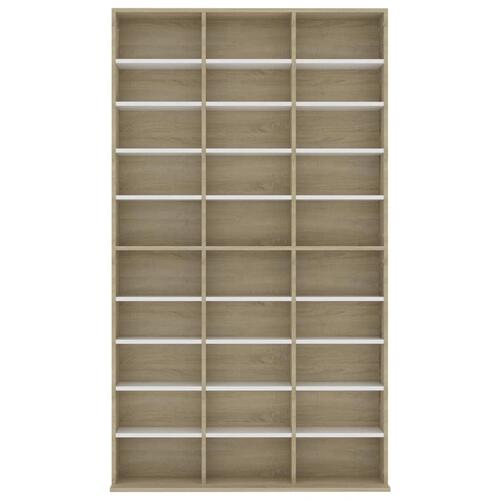 Cd-reol 102x16x177,5 cm konstrueret træ hvid og sonoma-eg