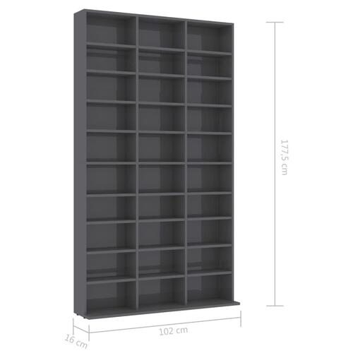 Cd-reol 102x16x177,5 cm konstrueret træ grå højglans
