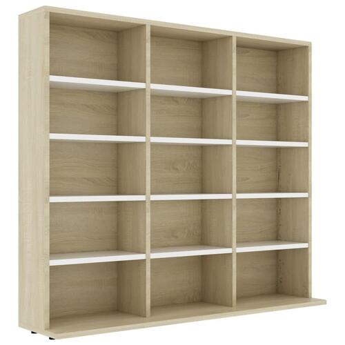 Cd-reol 102x23x89,5 cm konstrueret træ hvid og sonoma-eg
