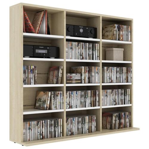 Cd-reol 102x23x89,5 cm konstrueret træ hvid og sonoma-eg