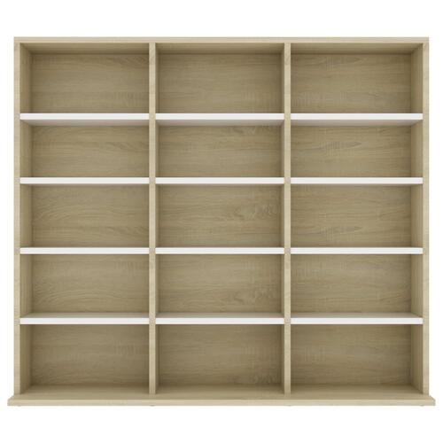 Cd-reol 102x23x89,5 cm konstrueret træ hvid og sonoma-eg