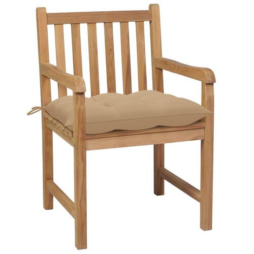 Havestole 6 stk. med beige hynder massivt teaktræ