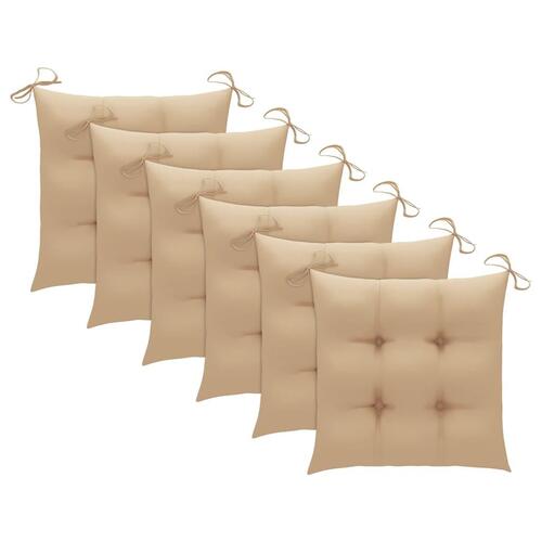 Havestole 6 stk. med beige hynder massivt teaktræ