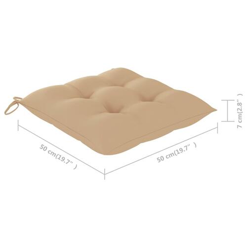 Havestole 6 stk. med beige hynder massivt teaktræ