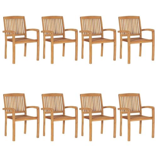 Havestole 8 stk. med hynder stabelbare massivt teaktræ