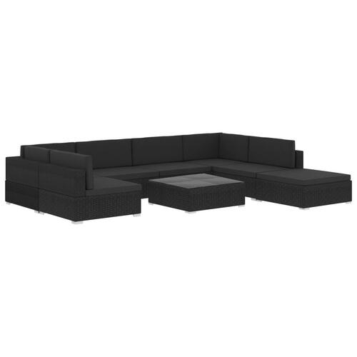 Haveloungesæt 8 dele med hynder polyrattan sort